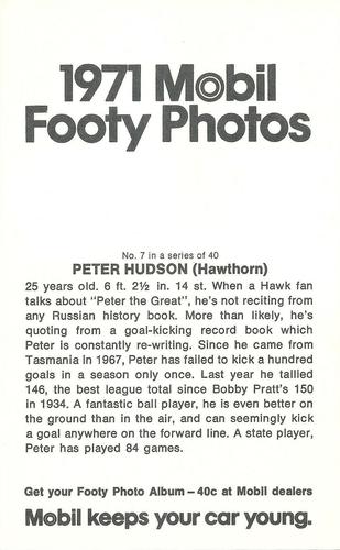1971 Mobil Footy Photos VFL #7 Peter Hudson Back